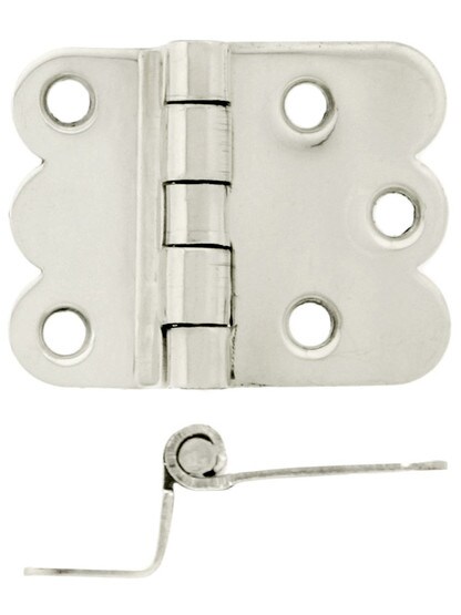 Pair of Hoosier Offset Cabinet Hinges - 1 1/4 inch x 1 3/4 inch in Polished Nickel.